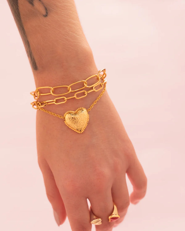 Set X3 Pulseras Corazón Textura + Aretes