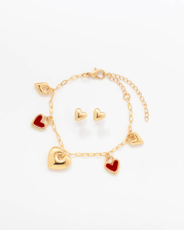 Pulsera Multicharms Corazones + Aretes