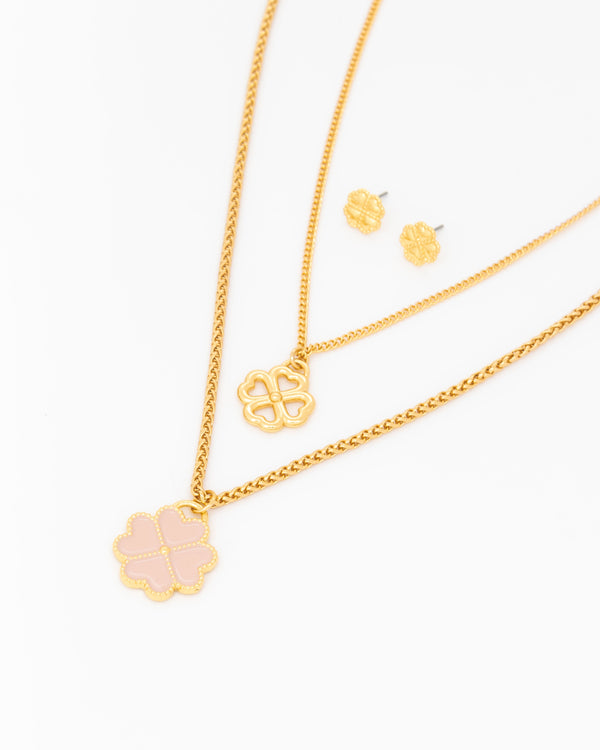 Collar Layering Trebol X2 + Aretes Trebol AVEMARIA X TERS