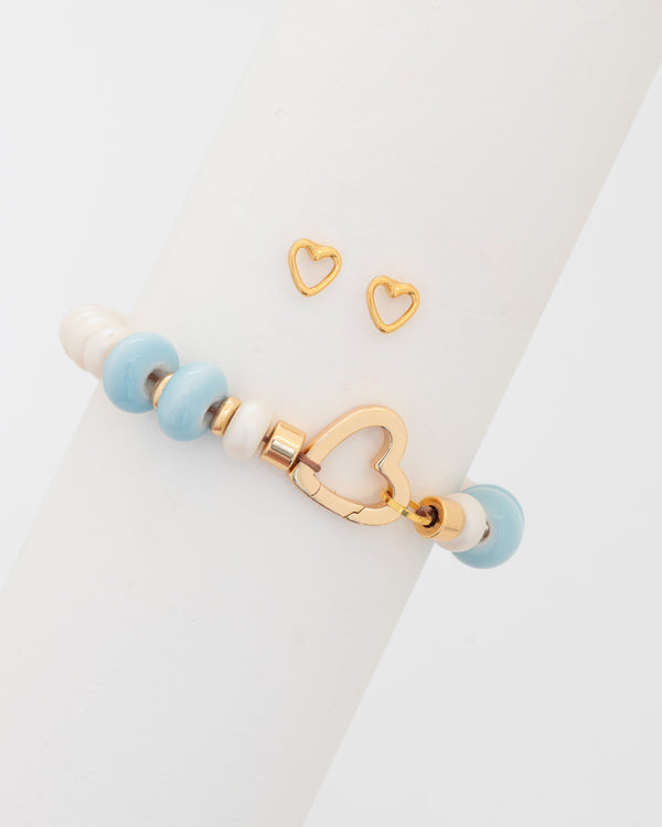 Pulsera Broche Corazón + Aretes