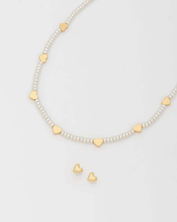 Choker Perla Corazón+ Aretes