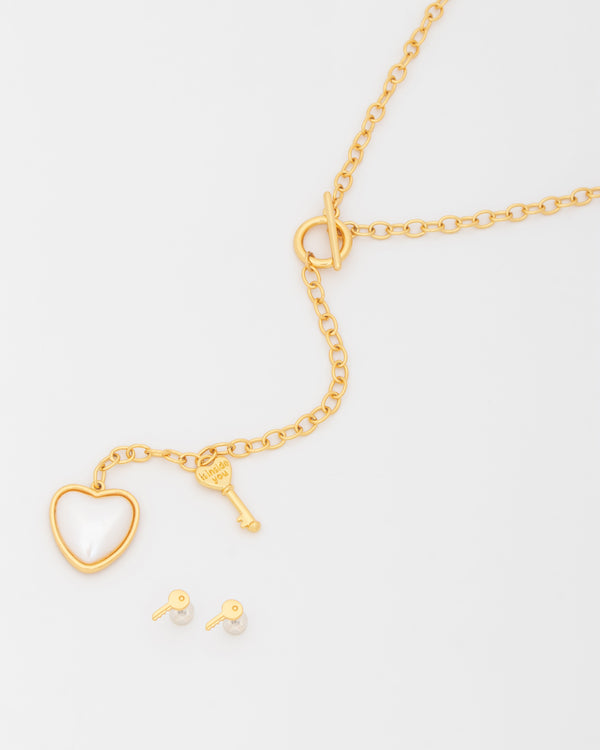 Corbatín Corazón Perla + Aretes