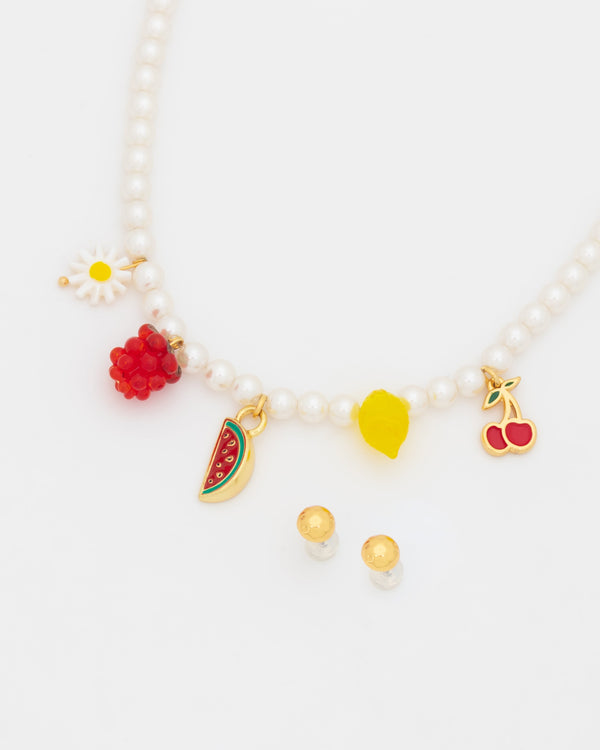 Collar Multicharms Frutas + Aretes