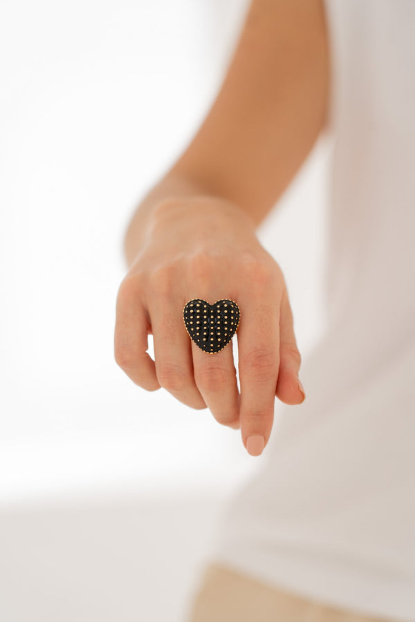 Anillo Corazón Puntos Graduable Negro By Jose y Cami