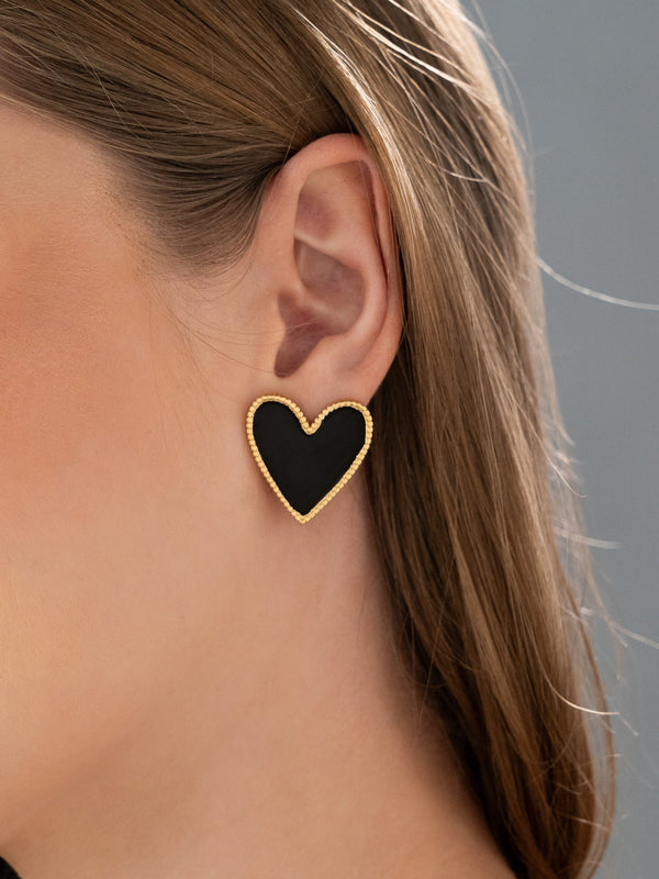 Aretes Corazón Gold Negro