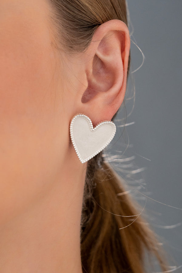 Aretes Corazón Silver Blanco