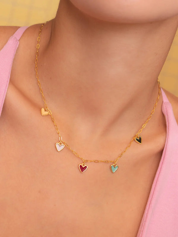 Cadena Multi Corazones Multicolor + Aretes
