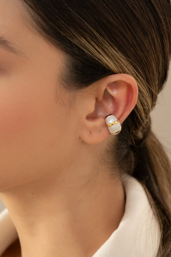 Earcuff Rayas Gold Blanco Perlado