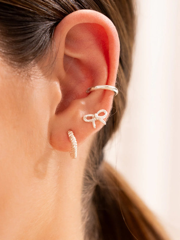 Set x3 Aretes Lazo Corazón Silver