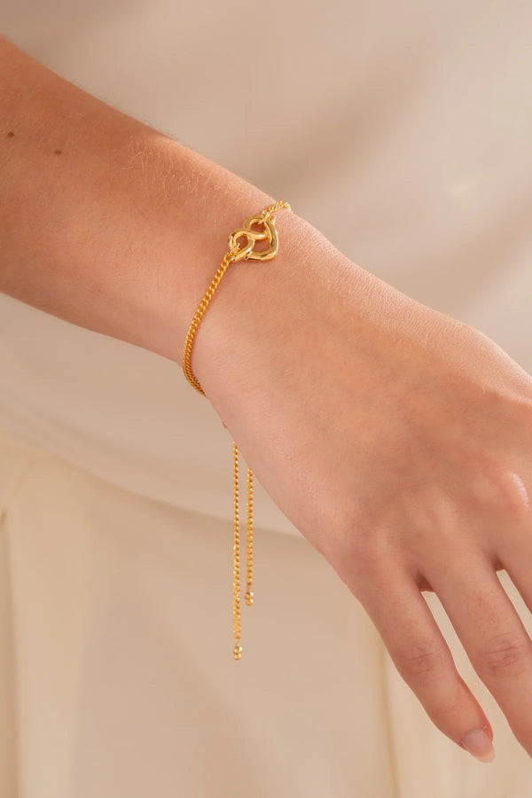 Pulsera Cadena Corazón Lazo + Aretes