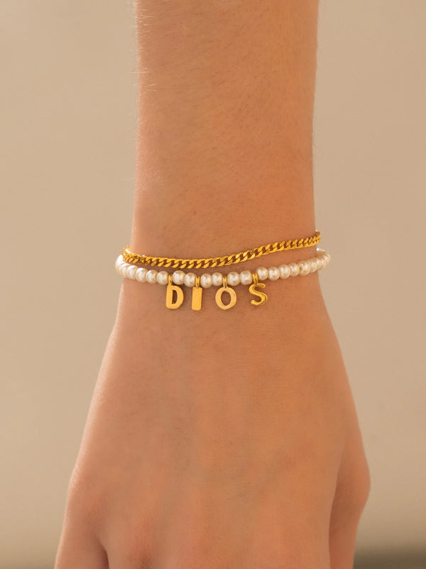 Pulsera Perla Dios + Aretes