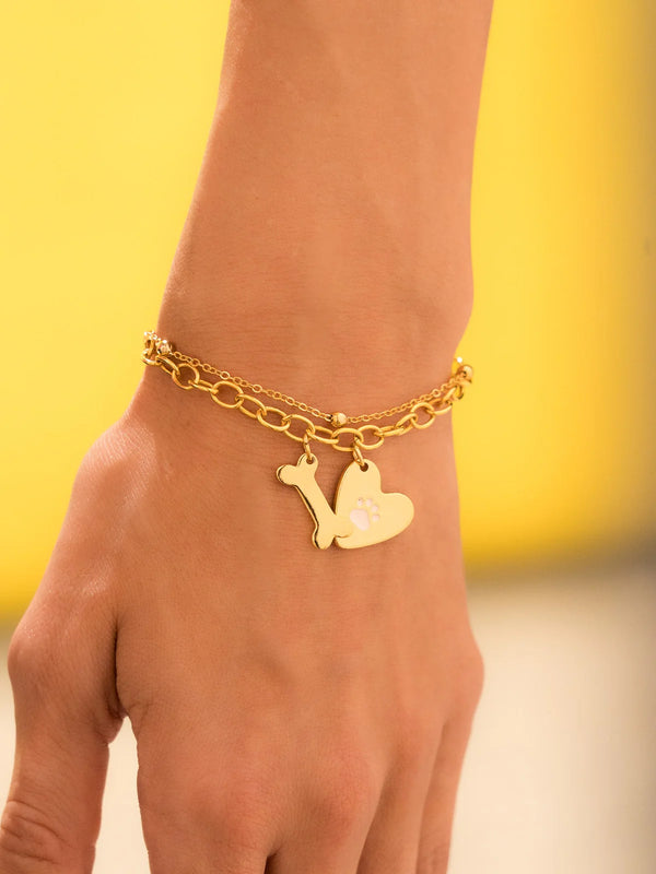 Pulsera Corazón Huellas + Aretes