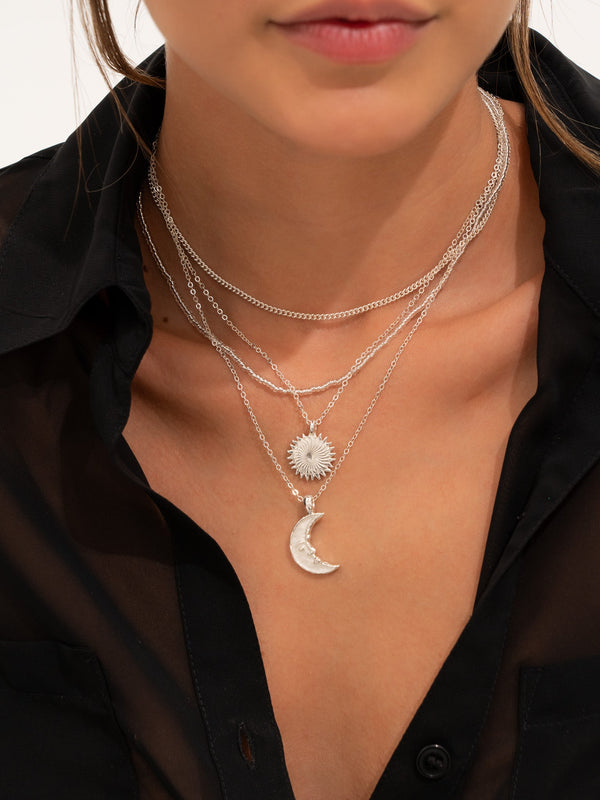 Set Collar Luna + Aretes Silver
