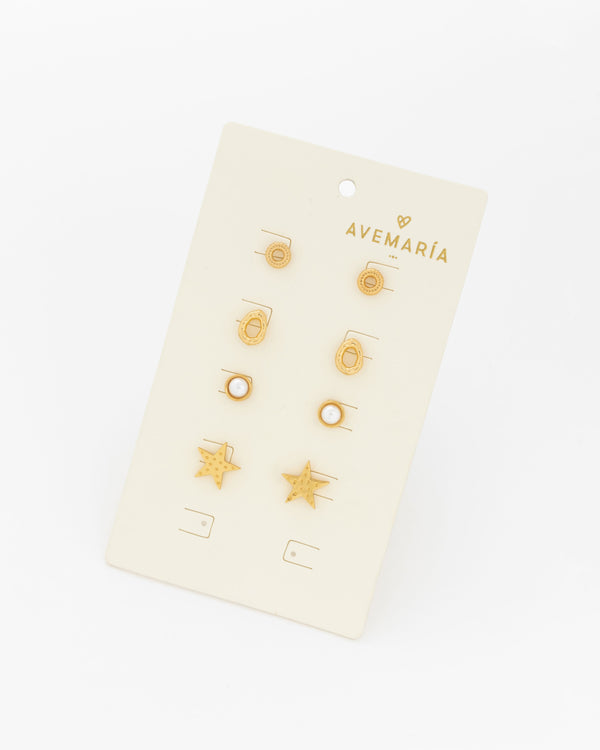 Set X4 Aretes Estrella Perla