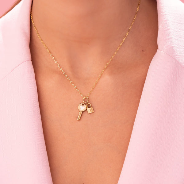Cadena Dije De Llave Y Candado + Aretes