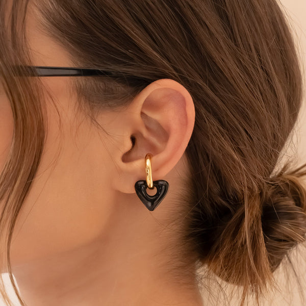 Earcuff 2 En 1 Maxi Corazón Negro