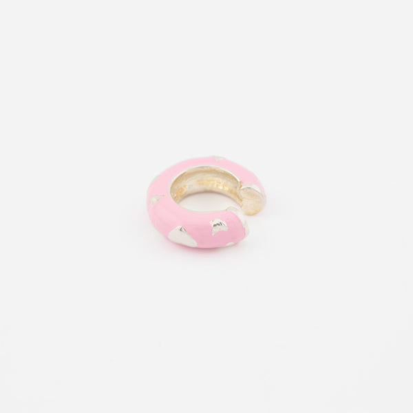 Earcuff Corazones Rosa Silver