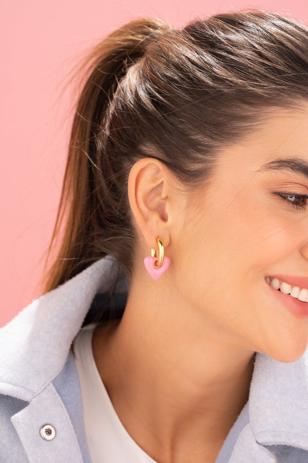 Aretes 2 en 1 Maxi Corazón Rosa