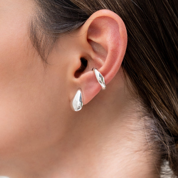 Set De 1 Par de Topos + 1 Earcuff Silver
