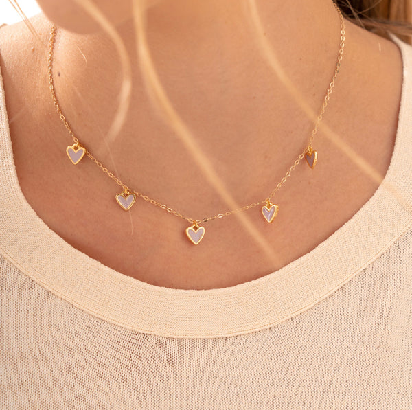 CADENA MULTI CORAZONES LILA