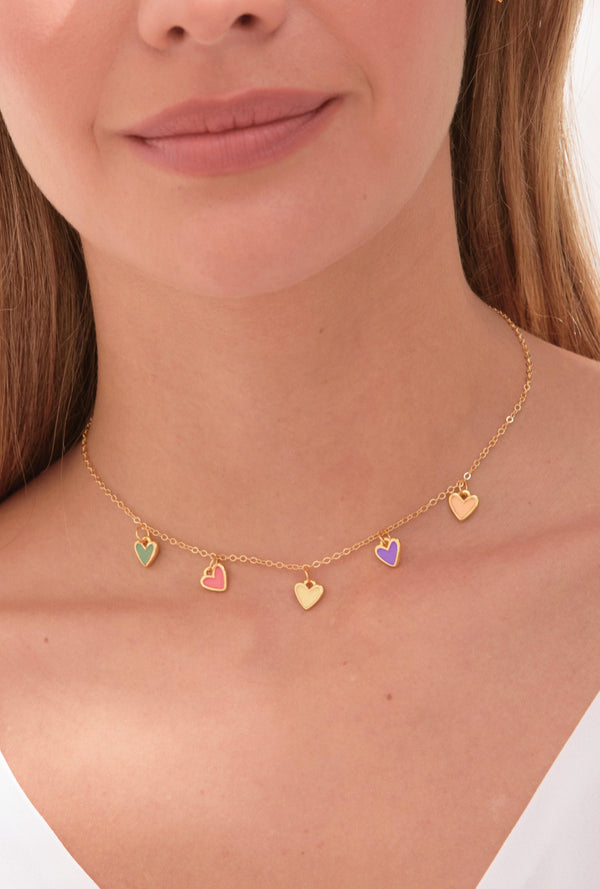 Cadena Multi Corazones Pastel