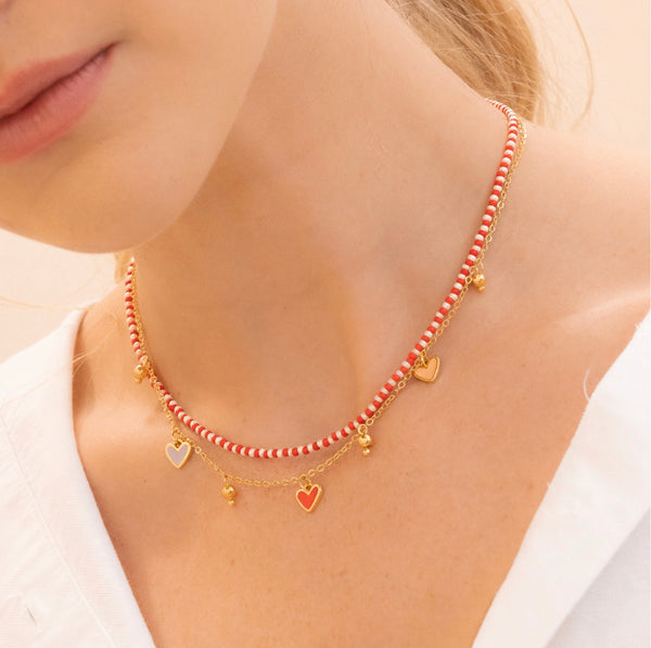 CHOKER *2 HEARTS RED